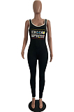 Black Sexy Polyester Letter Sleeveless Square Neck Tank Jumpsuit AMM8249