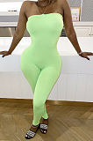 Fluorescent Green Casual Polyester Sleeveless Tube Jumpsuit AA5162