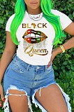 Black Casual Polyester Mouth Graphic Short Sleeve Round Neck Tee Top FH094