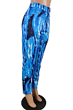 Blue Casual Polyester Tie Dye Straight Leg Pants AA5159