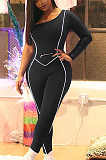 Blue Casual Polyester Long Sleeve Bodycon Jumpsuit MR2052
