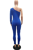 Blue Casual Polyester Long Sleeve Bodycon Jumpsuit MR2052