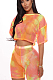 Orange Sexy Polyester Short Sleeve Round Neck Tee Top Shorts Sets WJ5099