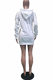 White Casual Polyester Figure Graphic Long Sleeve Round Neck Mid Waist Shift Dress BBN015