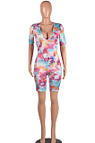 Sexy Polyester Short Sleeve All Over Print Bodycon Jumpsuit FH018