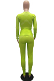 Fluorescent Green Casual Polyester Long Sleeve Round Neck Tee Top Long Pants Sets MR2050