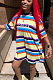 White Casual Acetate Striped Half Sleeve Round Neck Mid Waist Shift Dress ORY5158