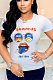 White Casual Acetate Mouth Graphic Short Sleeve Round Neck Tee Top ORY5157