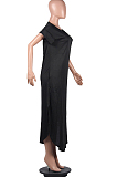 Pink Casual Polyester Short Sleeve V Neck Split Hem Mid Waist Long Dress FH9023