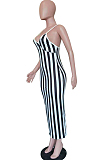 White Black Casual Cotton Striped Sleeveless Split Hem Slip Dress BBN003