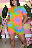 Multi Casual Polyester Short Sleeve Round Neck Romper AA5155