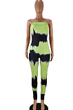 Green Black Casual Polyester Tie Dye Sleeveless Tube Jumpsuit AA5146