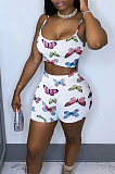 Blue Sexy Polyester Tie Dye Sleeveless Cold Shoulder Crop Top Low Waist Shorts Sets YT3230