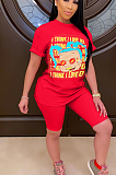 Black Casual Polyester Cartoon Graphic Short Sleeve Round Neck Tee Top Shorts Sets AA5135