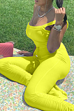 Yellow Sexy Polyester Sleeveless Halterneck Ruffle Cami Jumpsuit YX9222