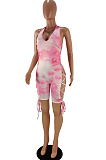 Blue Sexy Polyester Tie Dye Sleeveless Spaghetti Strap  Open Back Hollow Out Cami Jumpsuit AA5141