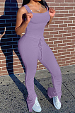 Purple Sexy Polyester Sleeveless Halterneck Ruffle Cami Jumpsuit YX9222