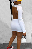 Grey Sexy Polyester Long Sleeve High Neck Backless High Waist Long Dress YYF8109