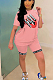 Pink Casual Polyester Mouth Graphic Short Sleeve Round Neck Tee Top Shorts Sets YYF8096