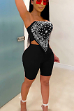 Black Sexy Polyester Sleeveless Tank Top Shorts Sets YYF8108