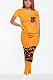 Yellow Casual Polyester Leopard Short Sleeve V Neck Spliced Tee Top Long Pants Sets OMY8068