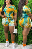 Blue Casual Polyester Tie Dye Short Sleeve Romper SMD2033