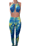 Blue Sexy Polyester Tie Dye Sleeveless Backless Cami Jumpsuit CY1250