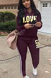 Purple Casual Polyester Letter Long Sleeve Hoodie Long Pants Sets LD8761