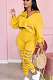 Yellow Casual Polyester Long Sleeve Ripped Utility Blouse Long Pants Sets AMM8253