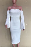 White Elegant Acetate Off Shoulder Tube Dress ORY5164