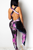 Pink Casual Polyester Tie Dye Sleeveless Backless Tank Jumpsuit CY1245