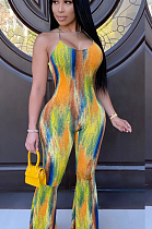 Yellow Casual Polyester Tie Dye Sleeveless Cami Jumpsuit CY1248