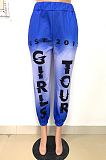 Blue Casual Polyester Letter Ruffle Mid Waist Long Pants LD8763
