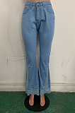 Dark Blue Casual Polyester Mid Waist Long Pants LD8757