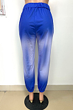 Blue Casual Polyester Letter Ruffle Mid Waist Long Pants LD8763