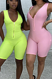 Fluorescent Green Casual Polyester Sleeveless Tank Jumpsuit RB3052