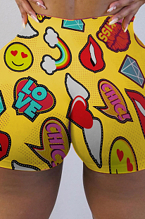 Yellow Sexy Polyester All Over Print Low Waist Shorts RB3093