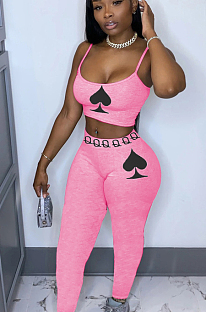 Pink Sexy Polyester Sleeveless Tank Top Long Pants Sets RB3085