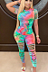 Peacock Green Casual Polyester Tie Dye Short Sleeve Round Neck Ripped Tee Top Long Pants Sets AMM8230