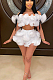 White Sexy Polyester Sleeveless Off Shoulder Spliced Bandeau Bra Shorts Sets CCY8543