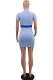 Purple Casual Polyester Short Sleeve Spliced Mid Waist Mini Dress CCY8570