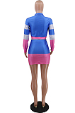 Pink Casual Polyester Long Sleeve Spliced Utility Blouse Above Knee / Short Skirt Sets CCY8512