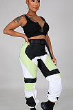 Black Casual Polyester Geometric Graphic Spliced Cargo Pants CCY8515