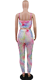 Colours Casual Polyester Tie Dye Sleeveless Spaghetti Strap  Open Back Tank Top Long Pants Sets CCY8556