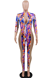 Blue Sexy Polyester Half Sleeve Spliced Bodycon Jumpsuit CCY8563