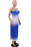 Blue Casual Polyester Sleeveless Split Hem Mid Waist Slip Dress CCY8607