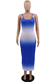 Blue Casual Polyester Sleeveless Split Hem Mid Waist Slip Dress CCY8607