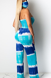 Blue Sexy Polyester Tie Dye Sleeveless Tube Jumpsuit CCY8583