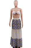 Colours Sexy Polyester Ditsy Floral Sleeveless Halterneck Back Tied Bandeau Bra Long Skirt Sets CCY8578