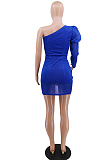 Blue Sexy Polyester Long Sleeve Mid Waist Mini Dress CCY8598